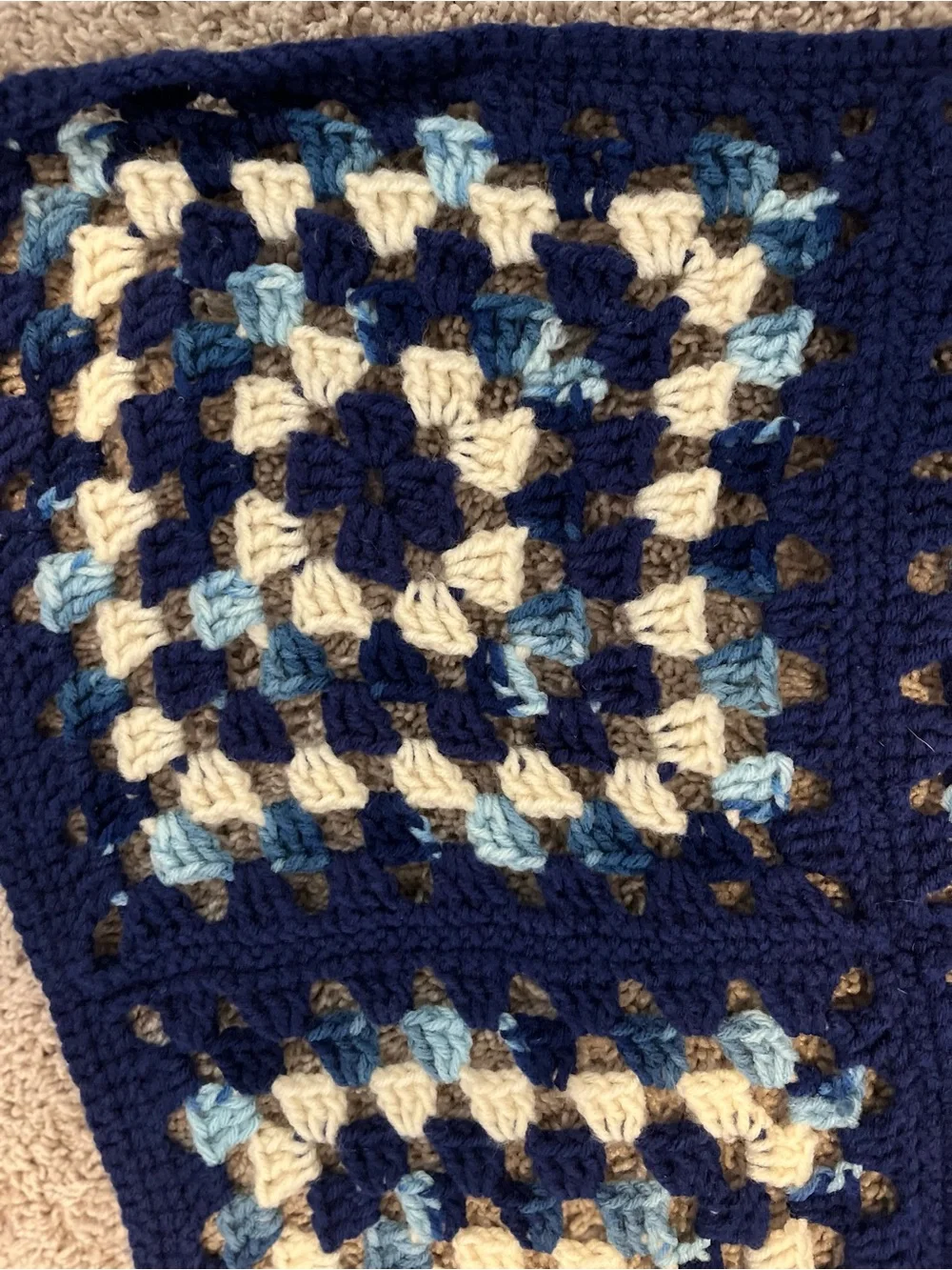 Cozy Navy & Cream Crochet Throw Blanket